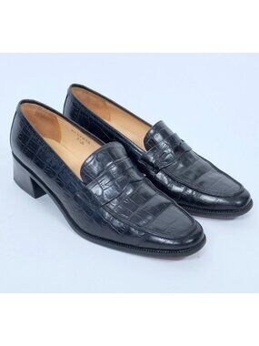 Vintage Ralph Lauren Collection shoes 7.5 B alligator black low heel loafers